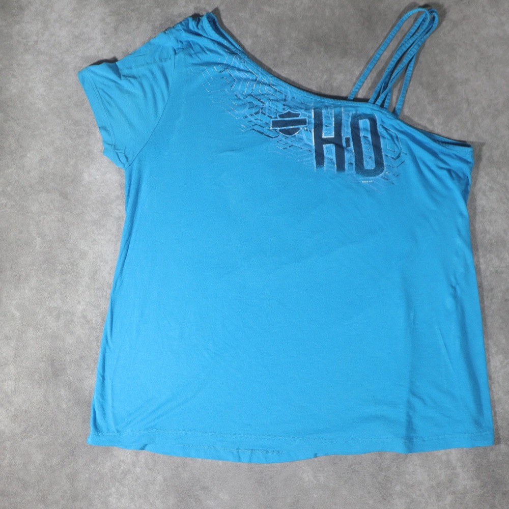 Harley-Davidson One Shoulder Graphic Top Blue 1X